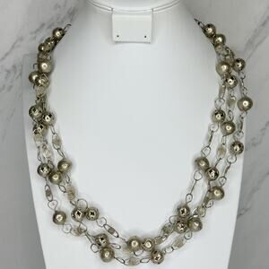 Vintage Silver Tone Hollow Cut Ball Station Long Slip On Necklace Opera ✨
